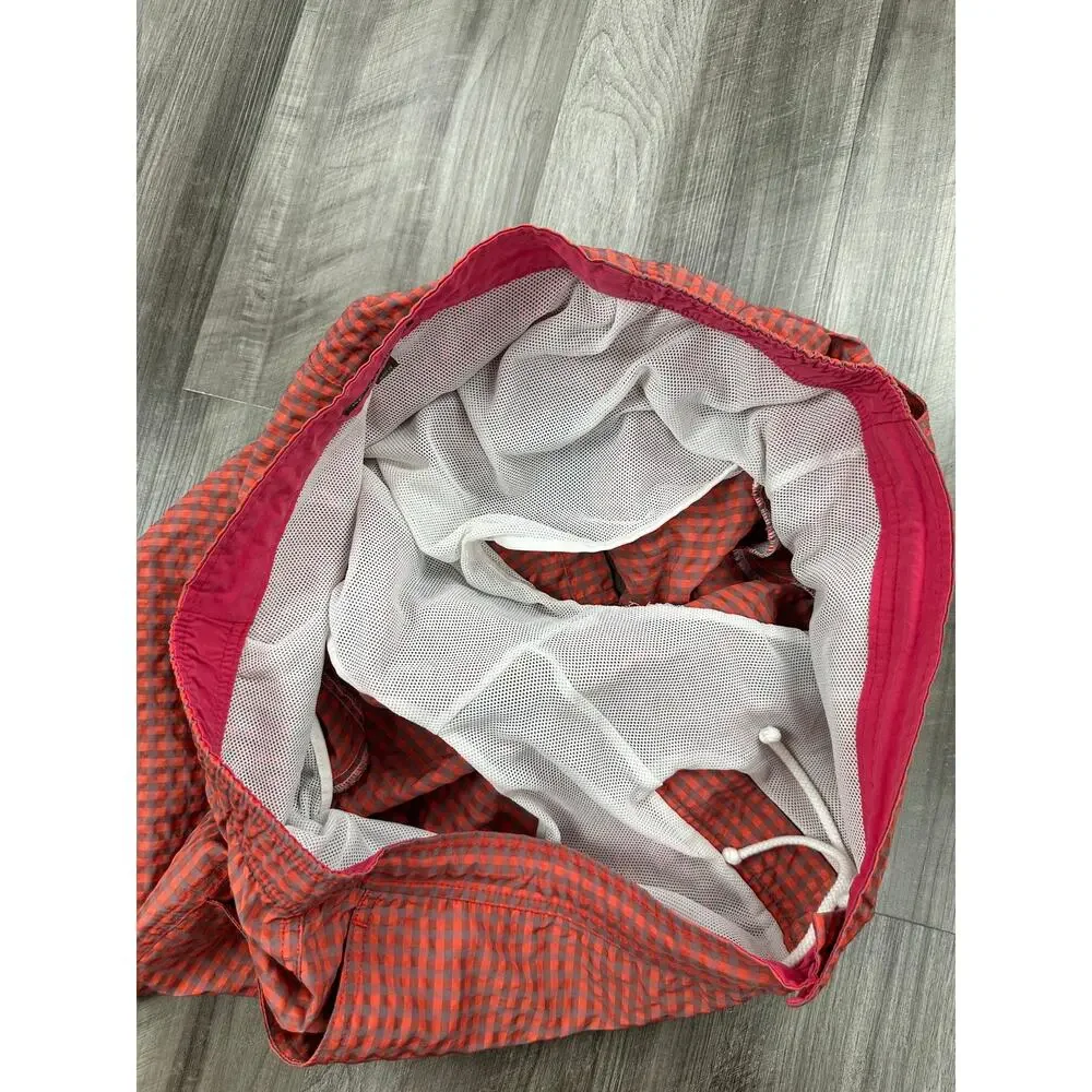 Peter Millar Seersucker Gingham Swim Trunks Red/Gray — Size 2XL